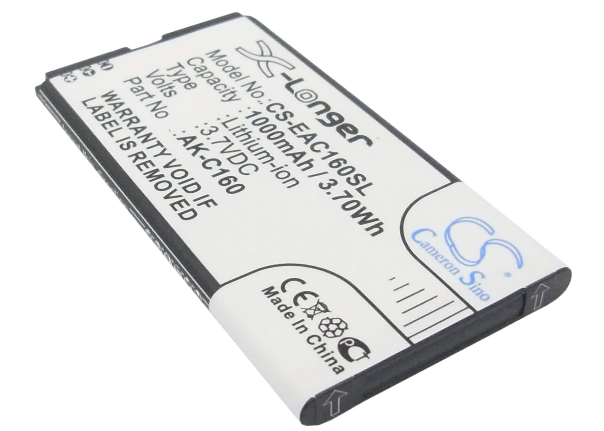 3.7V, 1000mAh, Li-ion Battery fits Emporia, C160, C160_001_rd, 3.7Wh