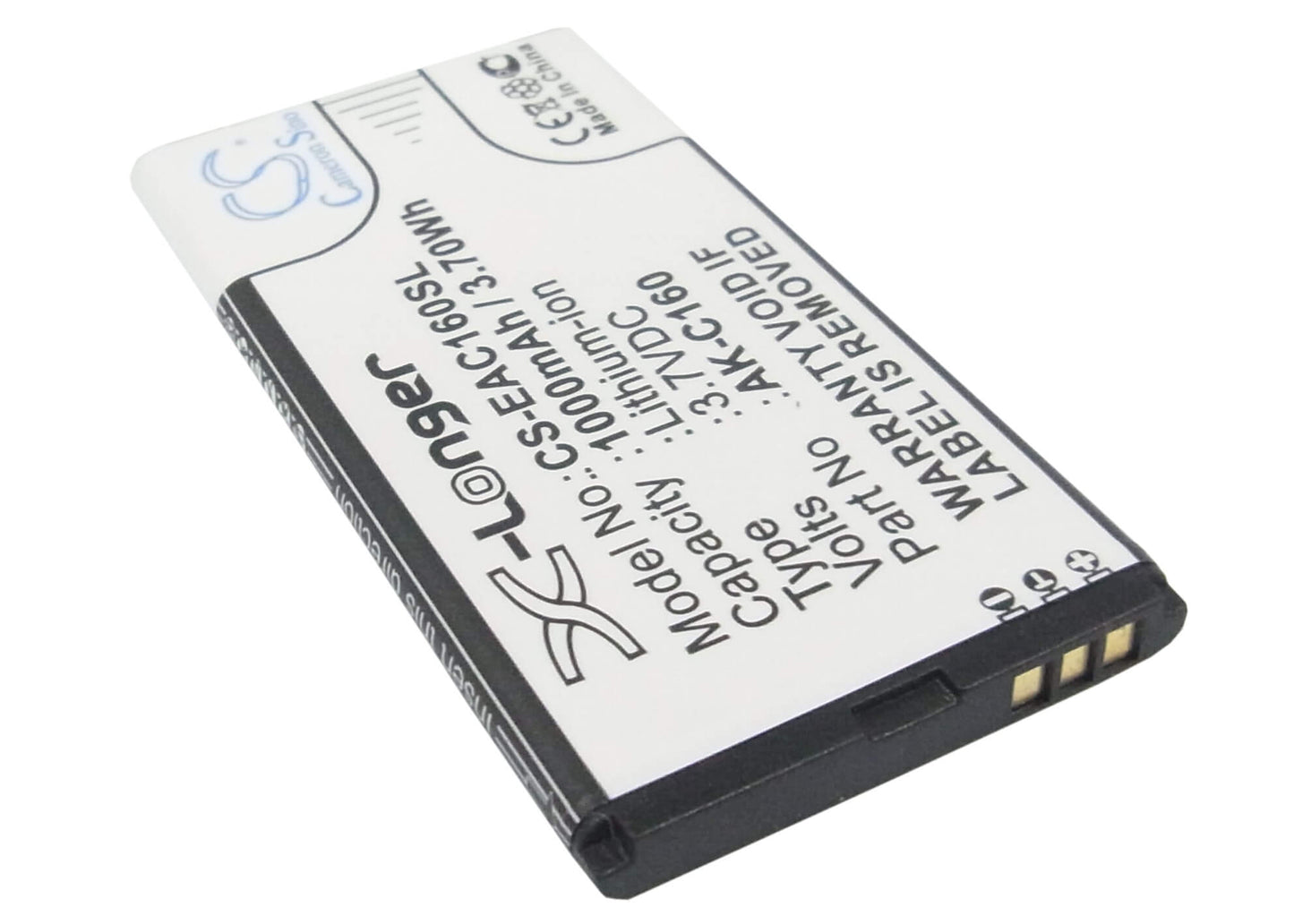 3.7V, 1000mAh, Li-ion Battery fits Emporia, C160, C160_001_rd, 3.7Wh