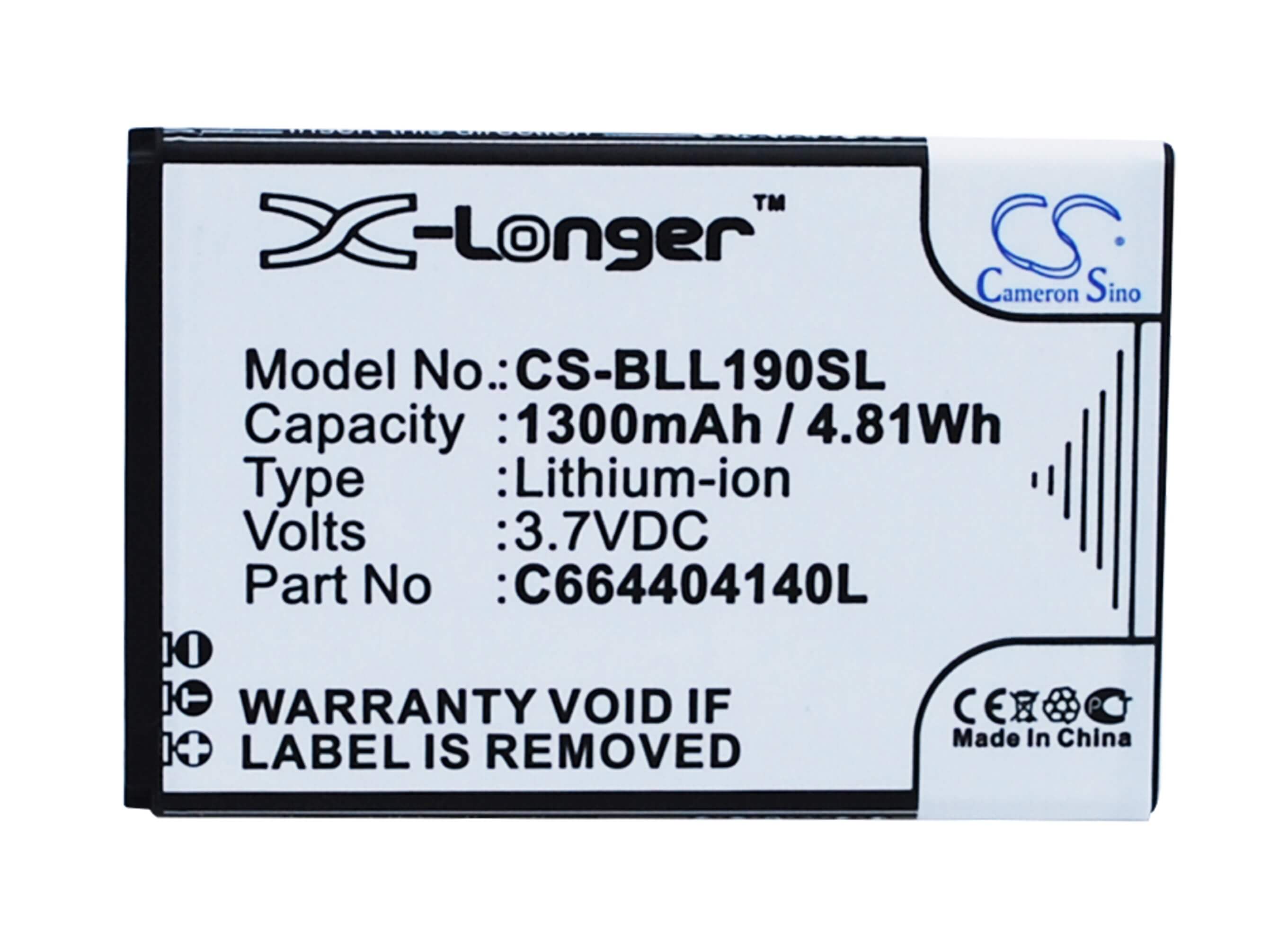 3.7V, 1300mAh, Li-ion Battery fits Blu, L190a, L190i, 4.81Wh