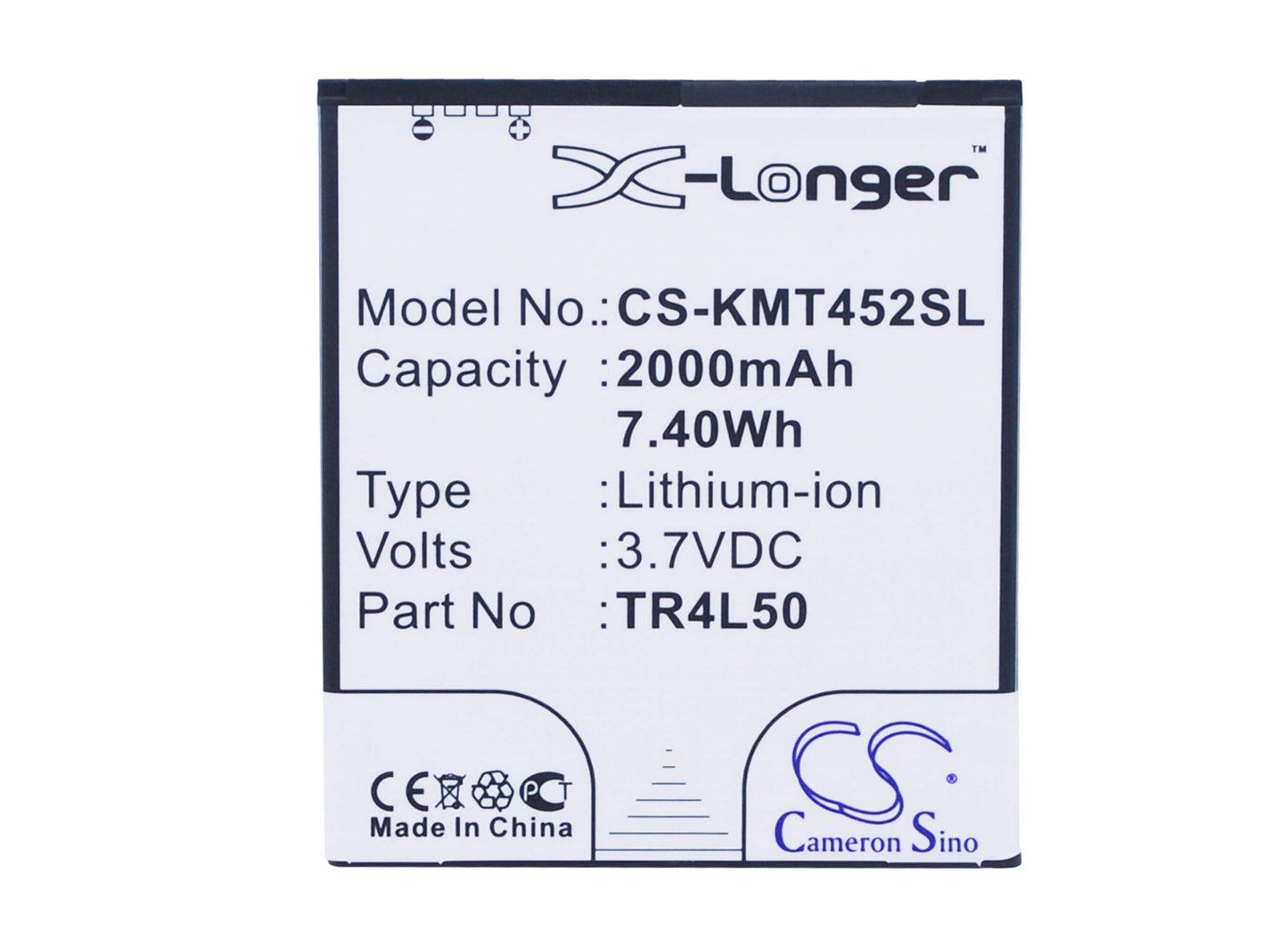 3.7V, 2000mAh, Li-ion Battery fits Kazam, Trooper 450l, Trooper 450l Dual Sim, 7.4Wh