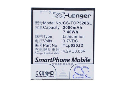 3.7V, 2000mAh, Li-ion Battery fits Tcl, P5181, P518l, 7.4Wh