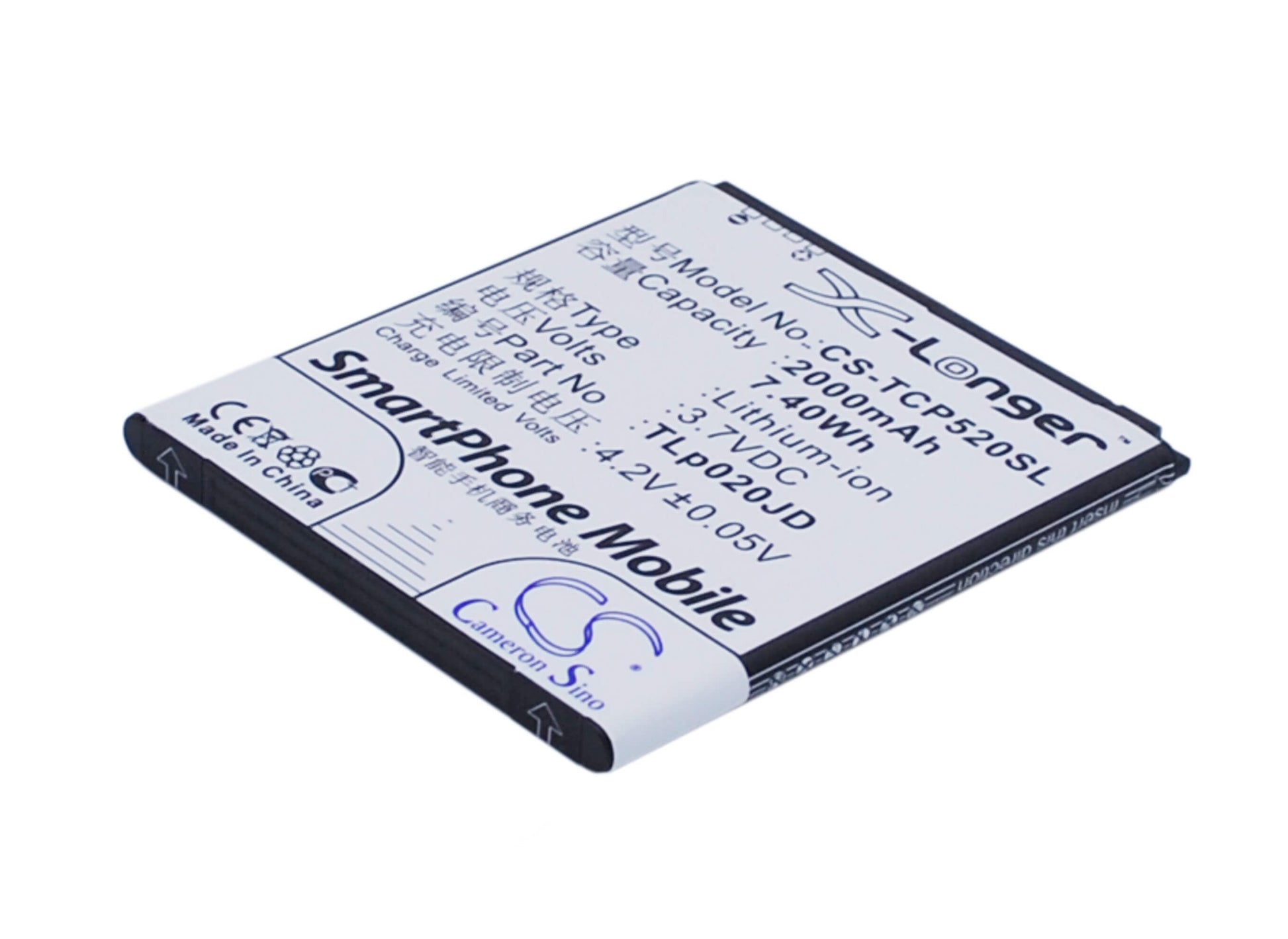 3.7V, 2000mAh, Li-ion Battery fits Tcl, P5181, P518l, 7.4Wh