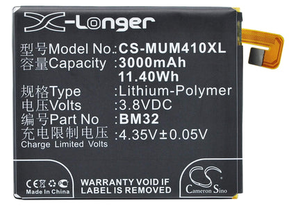 3.8V, 3000mAh, Li-Polymer Battery fits Xiaomi, 4, Leo, 11.4Wh