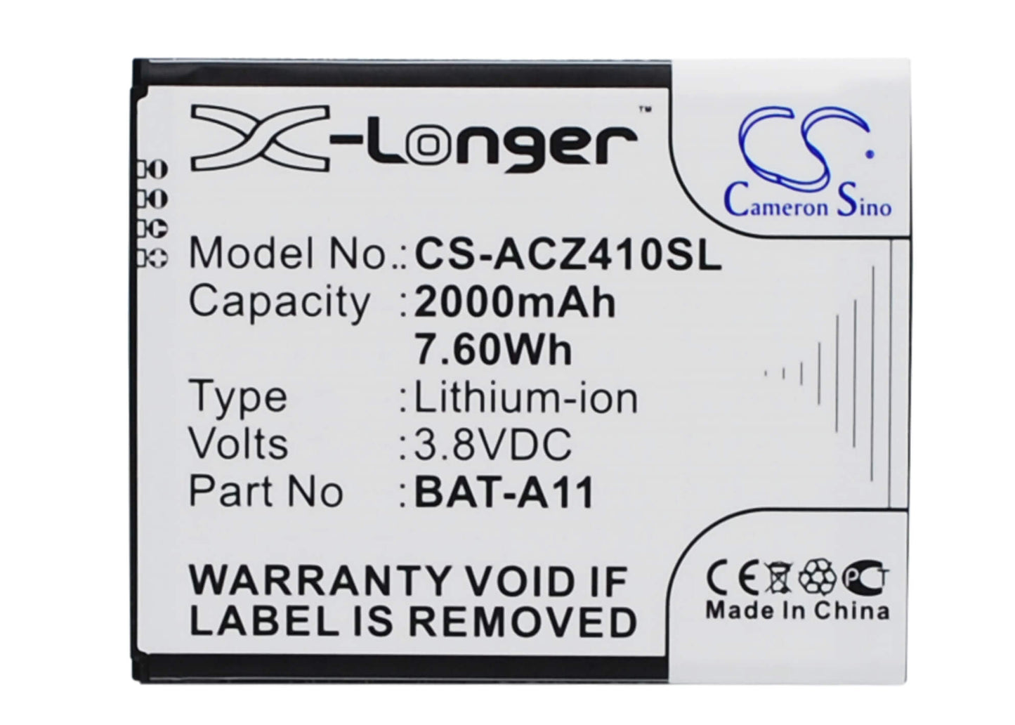 3.8V, 2000mAh, Li-ion Battery fits Acer, Liquid M330, Liquid M330 Dual Sim, 7.6Wh