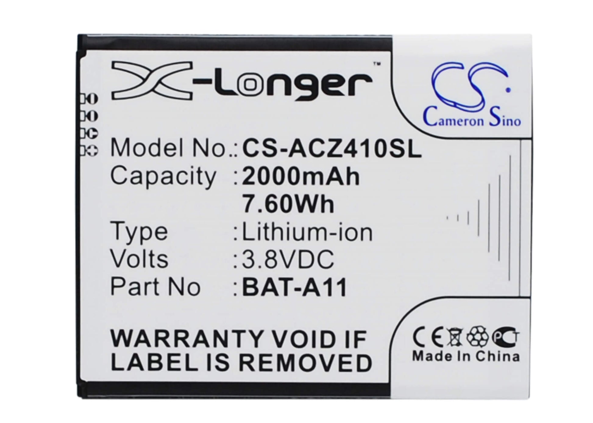 3.8V, 2000mAh, Li-ion Battery fits Acer, Liquid M330, Liquid M330 Dual Sim, 7.6Wh