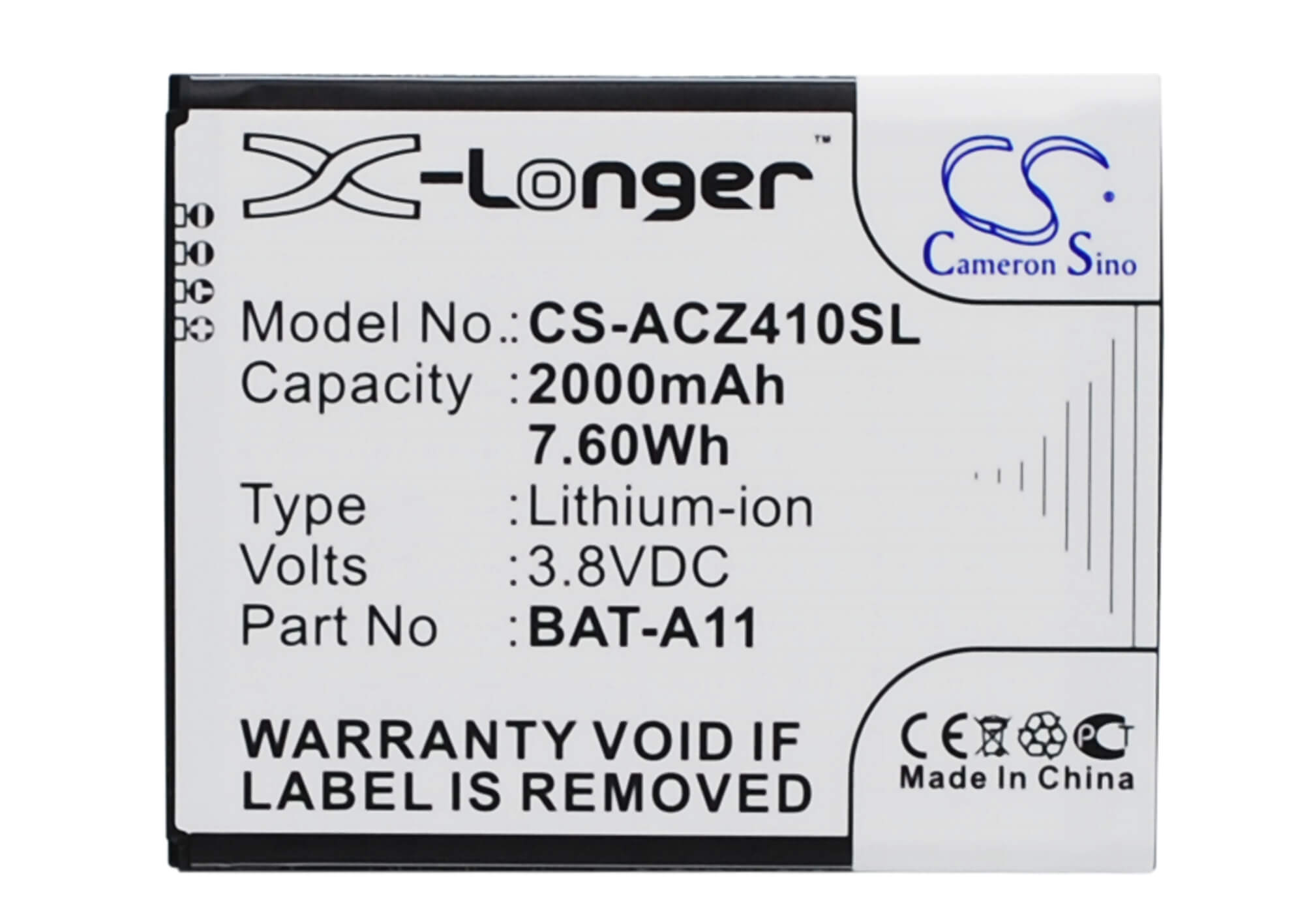 3.8V, 2000mAh, Li-ion Battery fits Acer, Liquid M330, Liquid M330 Dual Sim, 7.6Wh