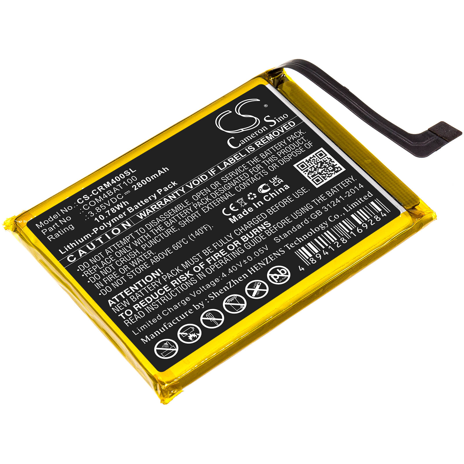 3.85V, 2800mAh, Li-Polymer Battery fits Crosscall, Core M4, Core M4 Go, 10.78Wh