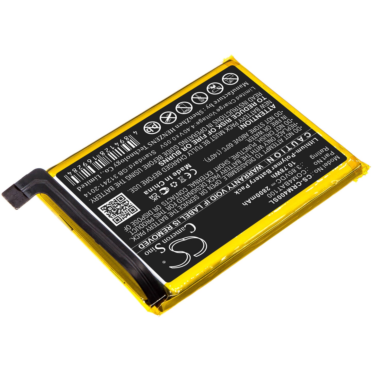 3.85V, 2800mAh, Li-Polymer Battery fits Crosscall, Core M4, Core M4 Go, 10.78Wh