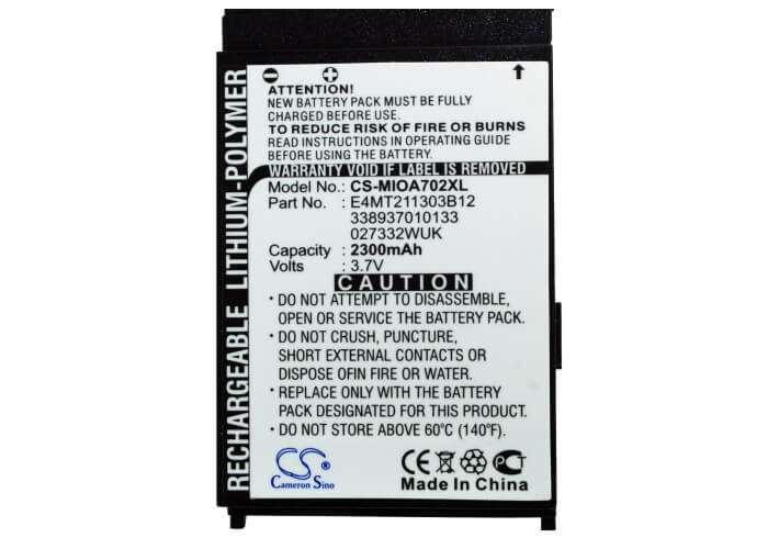 3.7V, 2300mAh, Li-Polymer Battery fits Mitac, Mio A702, 8.51Wh