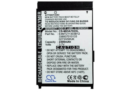 3.7V, 2300mAh, Li-Polymer Battery fits Mitac, Mio A702, 8.51Wh
