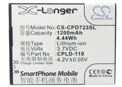 3.7V, 1200mAh, Li-ion Battery fits Coolpad, 7232, 4.44Wh