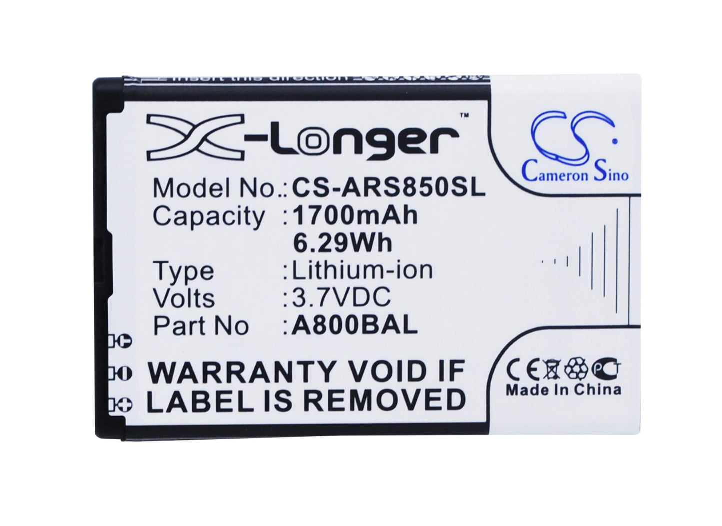 3.7V, 1700mAh, Li-ion Battery fits Cpa, Halo X, 6.29Wh