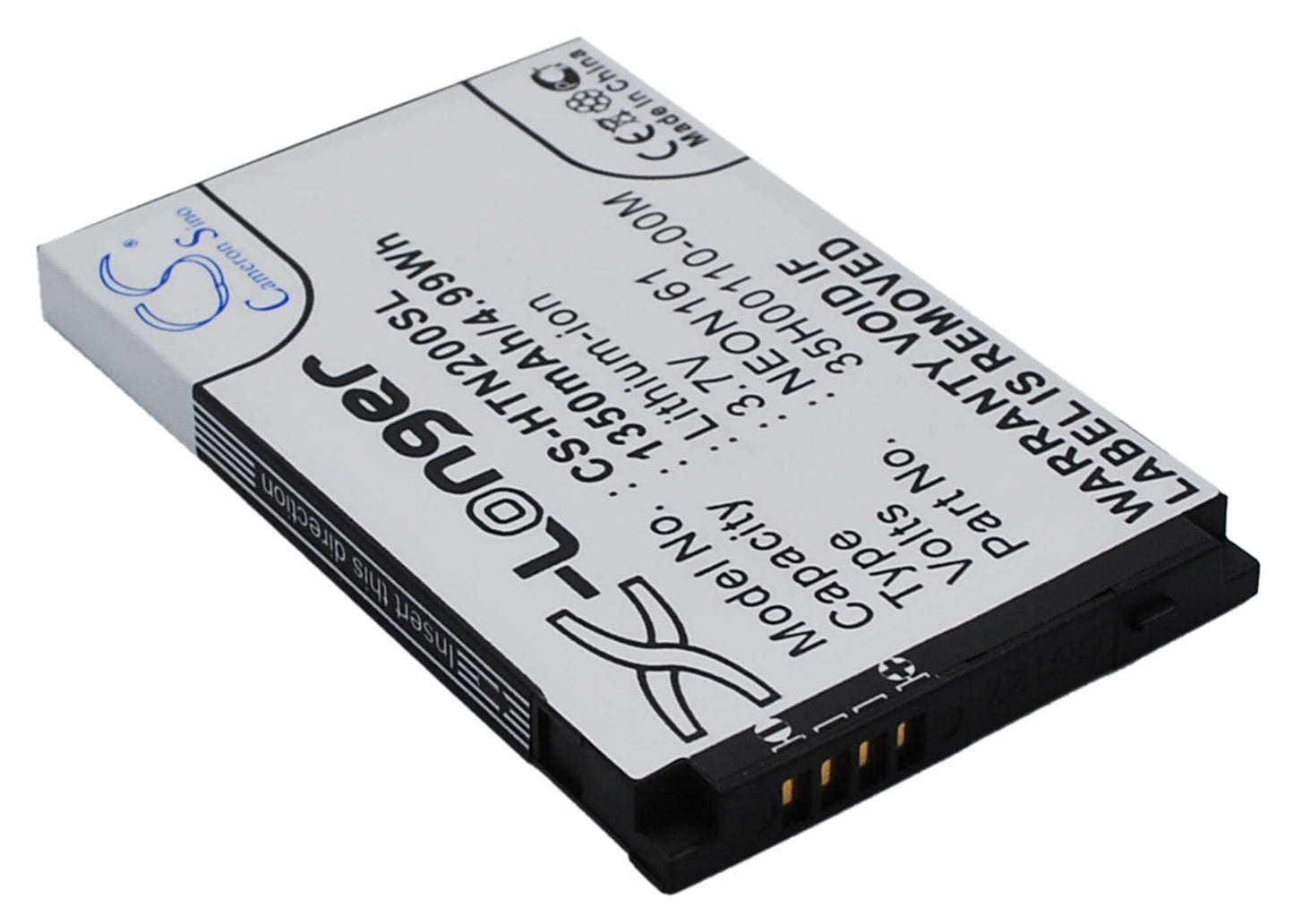 3.7V, 1350mAh, Li-ion Battery fits Htc, Neon 200, Neon 400, 4.995Wh