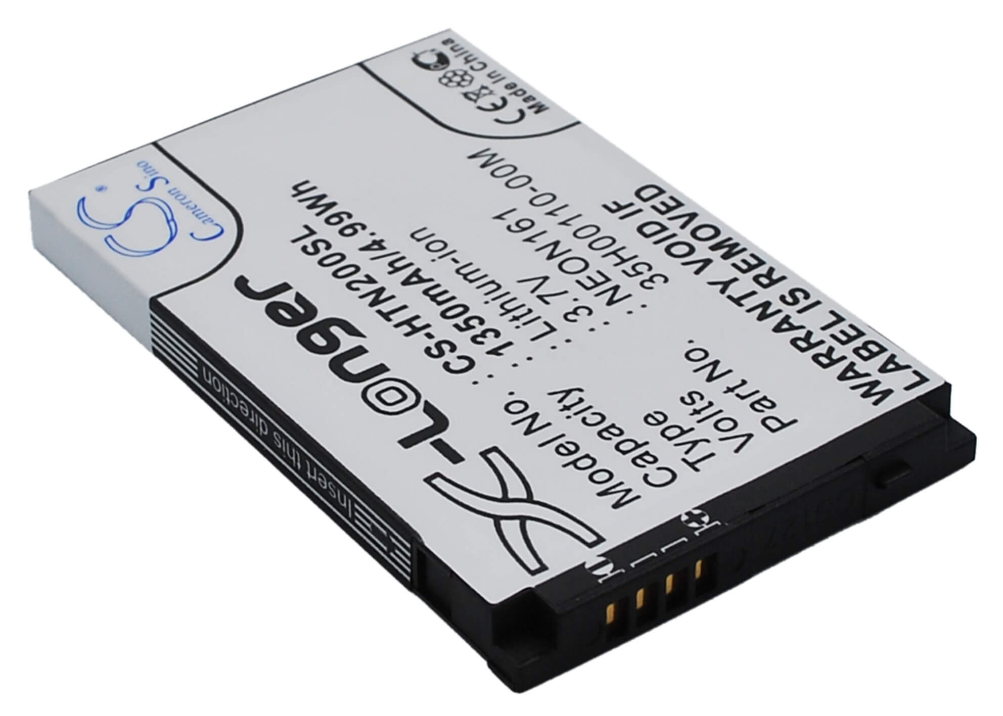 3.7V, 1350mAh, Li-ion Battery fits Htc, Neon 200, Neon 400, 4.995Wh