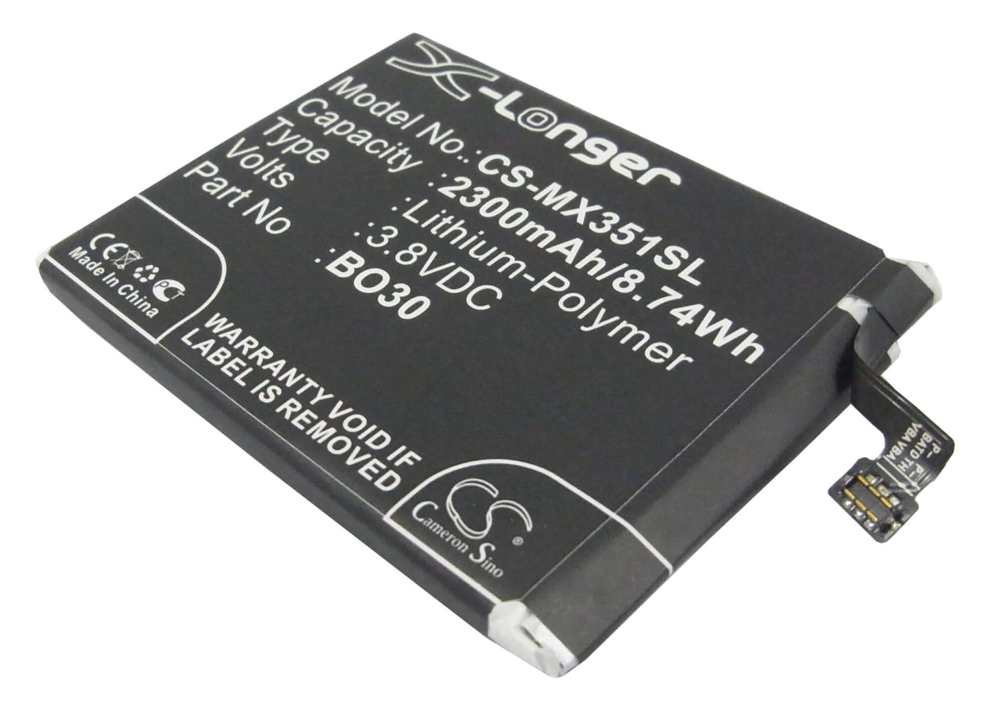 3.8V, 2300mAh, Li-Polymer Battery fits Meizu, M055, M351, 8.74Wh