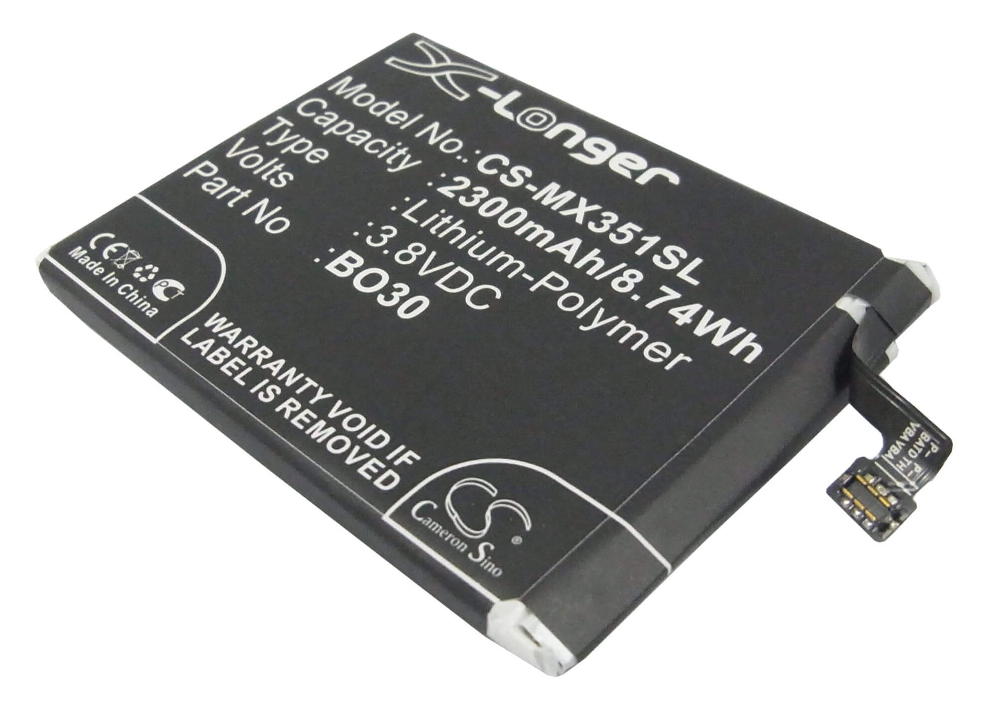 3.8V, 2300mAh, Li-Polymer Battery fits Meizu, M055, M351, 8.74Wh