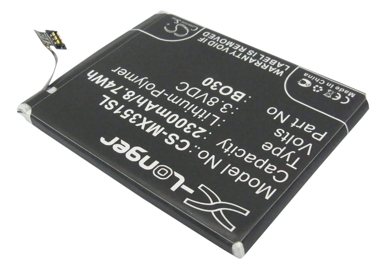 3.8V, 2300mAh, Li-Polymer Battery fits Meizu, M055, M351, 8.74Wh