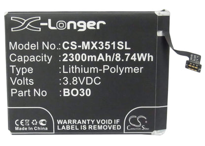 3.8V, 2300mAh, Li-Polymer Battery fits Meizu, M055, M351, 8.74Wh
