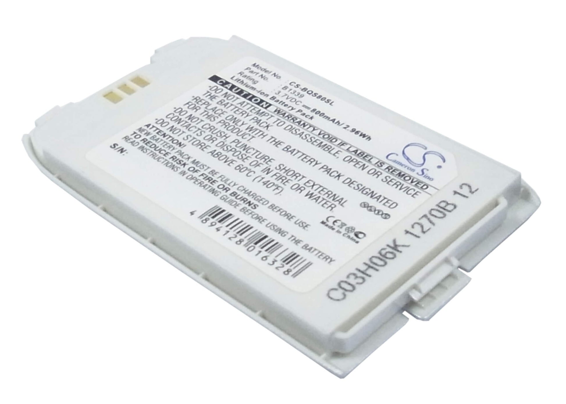 3.7V, 800mAh, Li-ion Battery fits Siemens, O2 X4, S80, 2.96Wh