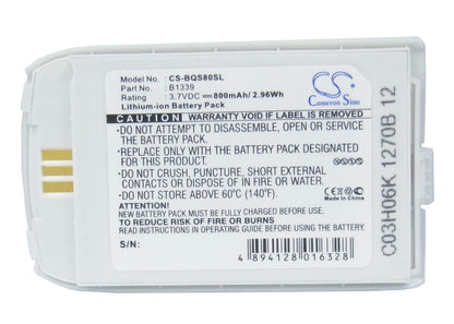 3.7V, 800mAh, Li-ion Battery fits Siemens, O2 X4, S80, 2.96Wh
