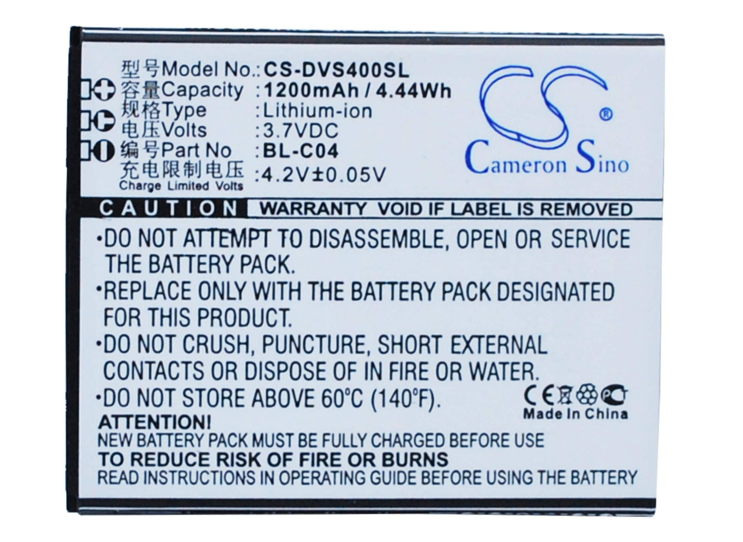 3.7V, 1200mAh, Li-ion Battery fits Doov, D500, Isuper S1, 4.44Wh