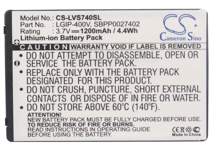 3.7V, 1200mAh, Li-ion Battery fits Lg, Ally Vs740, Ally Vs750, 4.44Wh