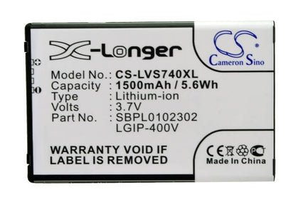 3.7V, 1500mAh, Li-ion Battery fits Verizon, Ally Vs740, Ally Vs750, 5.55Wh