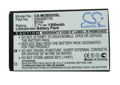 3.7V, 1300mAh, Li-ion Battery fits Motorola, Bravo, Defy, 4.81Wh