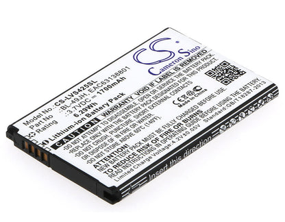 3.7V, 1700mAh, Li-ion Battery fits Lg, K100, K120, 6.29Wh