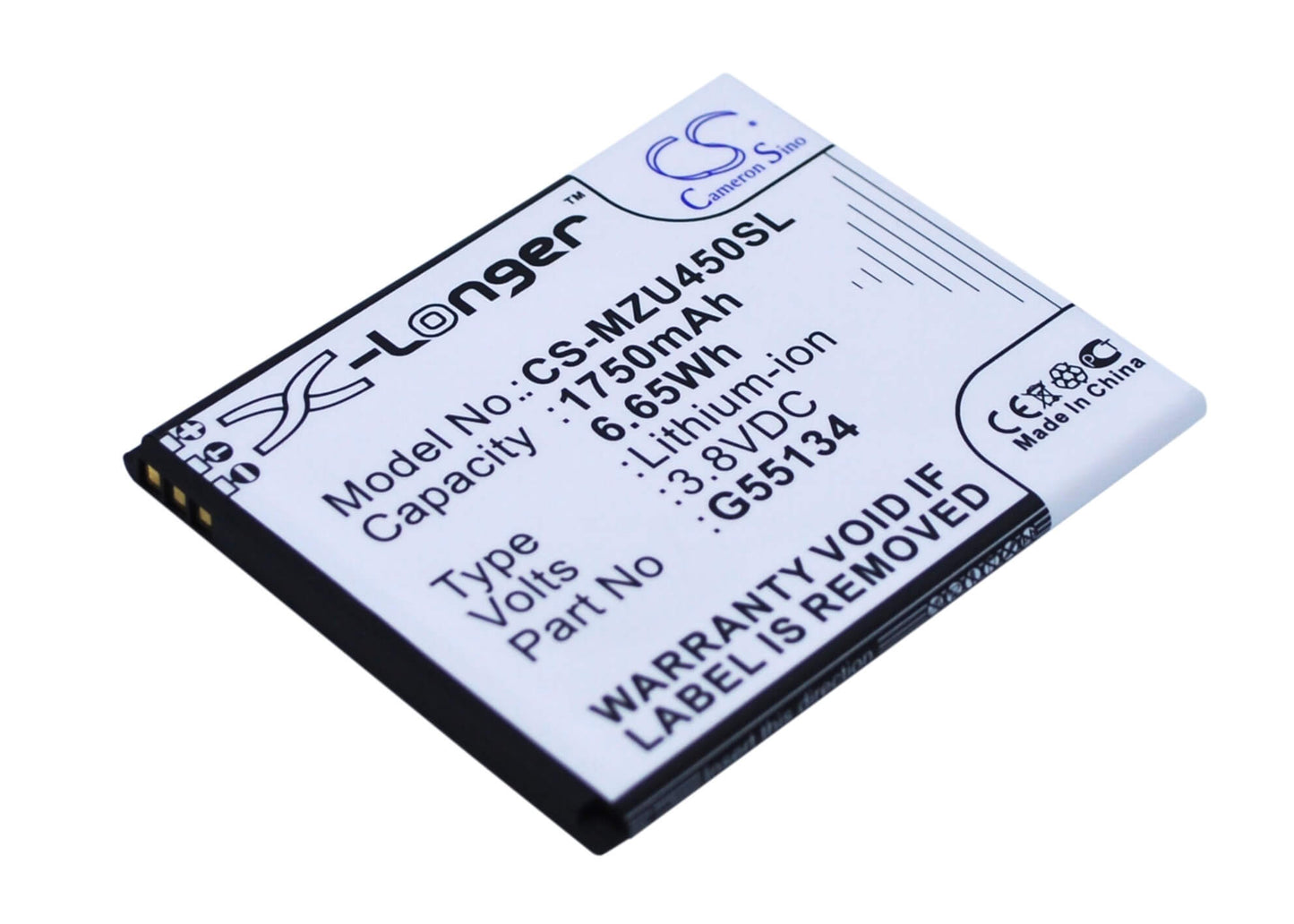 3.8V, 1750mAh, Li-ion Battery fits Navon, Mizu M450, Mizu M450 Dual Sim, 6.65Wh