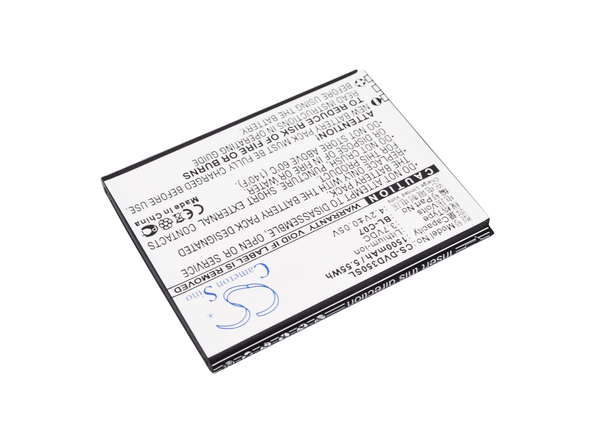 3.7V, 1500mAh, Li-ion Battery fits Doov, D350, 5.55Wh