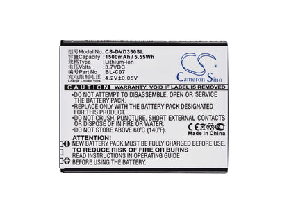 3.7V, 1500mAh, Li-ion Battery fits Doov, D350, 5.55Wh