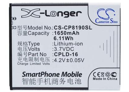 3.7V, 1650mAh, Li-ion Battery fits Coolpad, 8190, 8190q, 6.105Wh