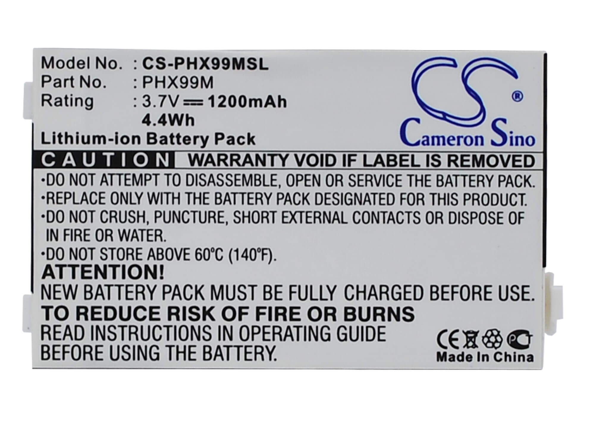 3.7V, 1200mAh, Li-ion Battery fits Philips, 9@9m, Xenium 9a9m, 4.44Wh