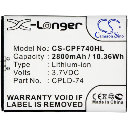 3.7V, 2800mAh, Li-ion Battery fits Coolpad, 5860, 5860e, 10.36Wh