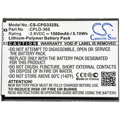 3.8V, 1500mAh, Li-Polymer Battery fits Coolpad, 3320a, Rogue 4g, 5.7Wh