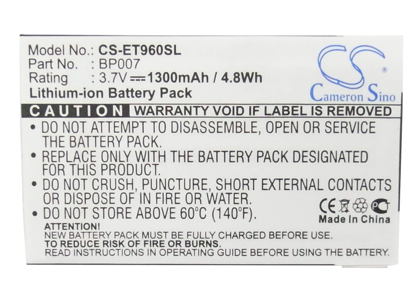 3.7V, 1300mAh, Li-Polymer Battery fits Lenovo, Et960, 4.81Wh