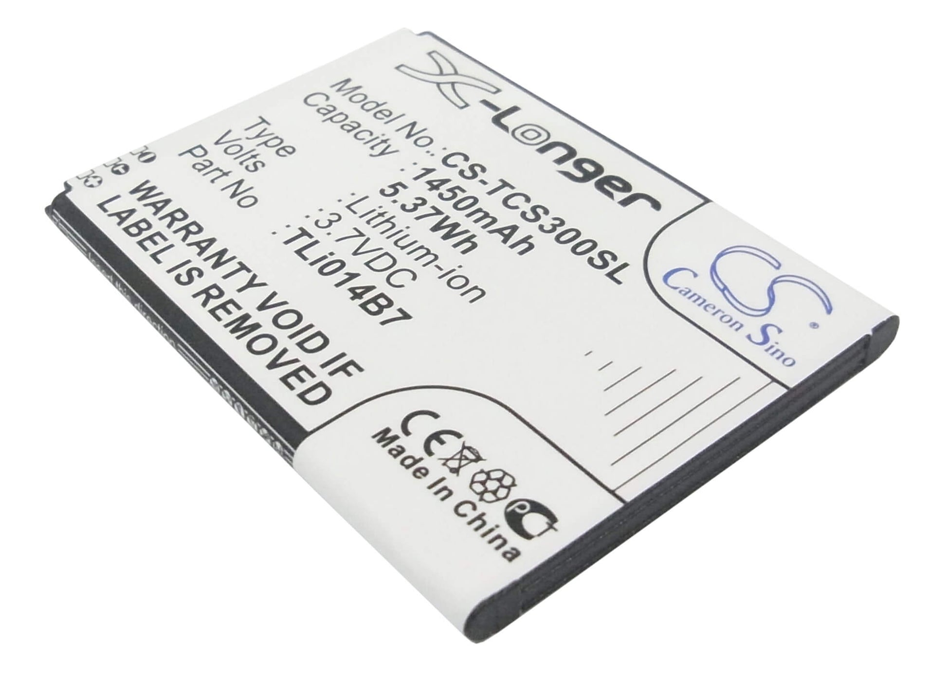 3.7V, 1450mAh, Li-ion Battery fits Tcl, E708, S300t, 5.365Wh