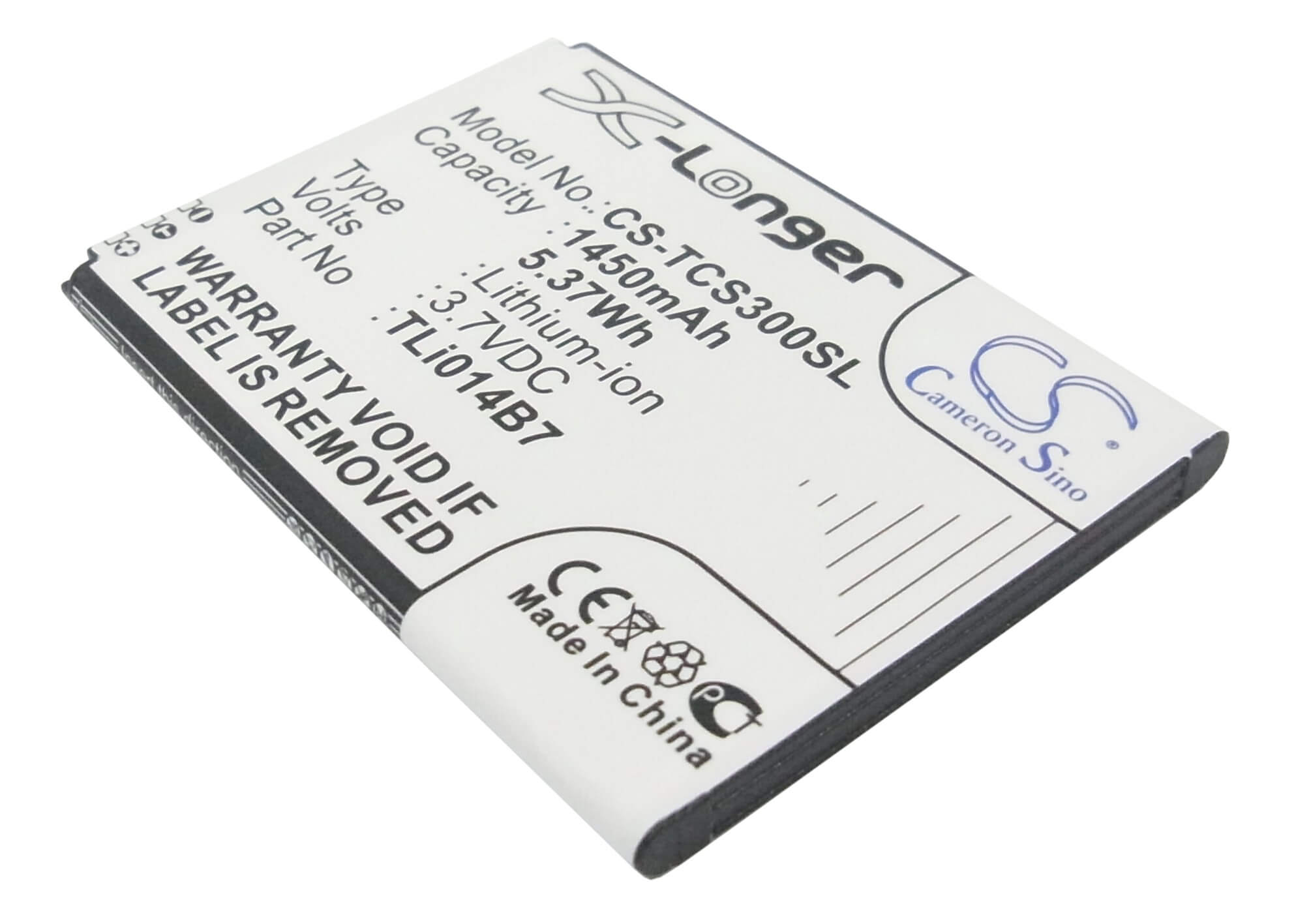 3.7V, 1450mAh, Li-ion Battery fits Tcl, E708, S300t, 5.365Wh