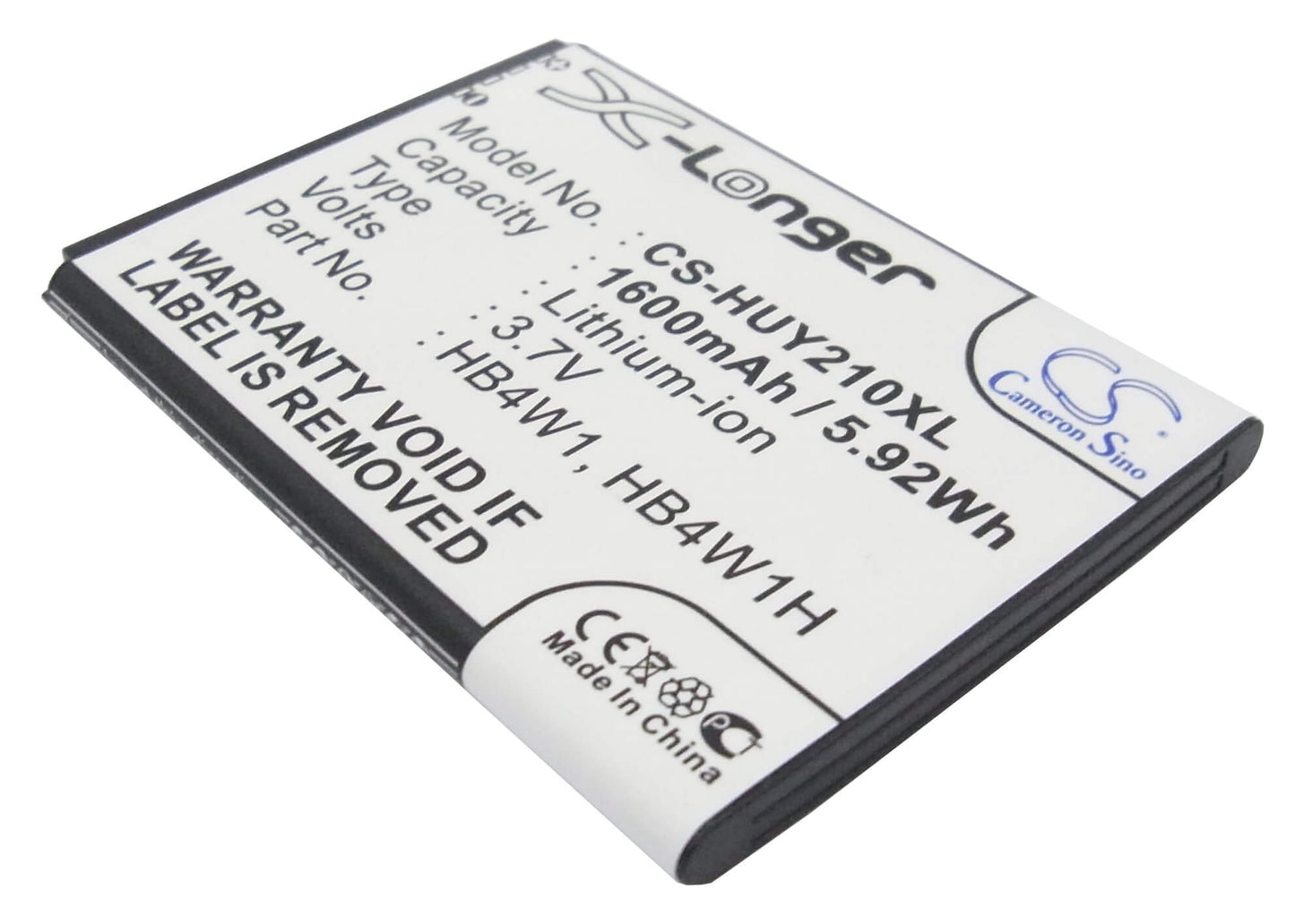 3.7V, 1600mAh, Li-ion Battery fits Huawei, Ascend C8813d, Ascend G520, 5.92Wh