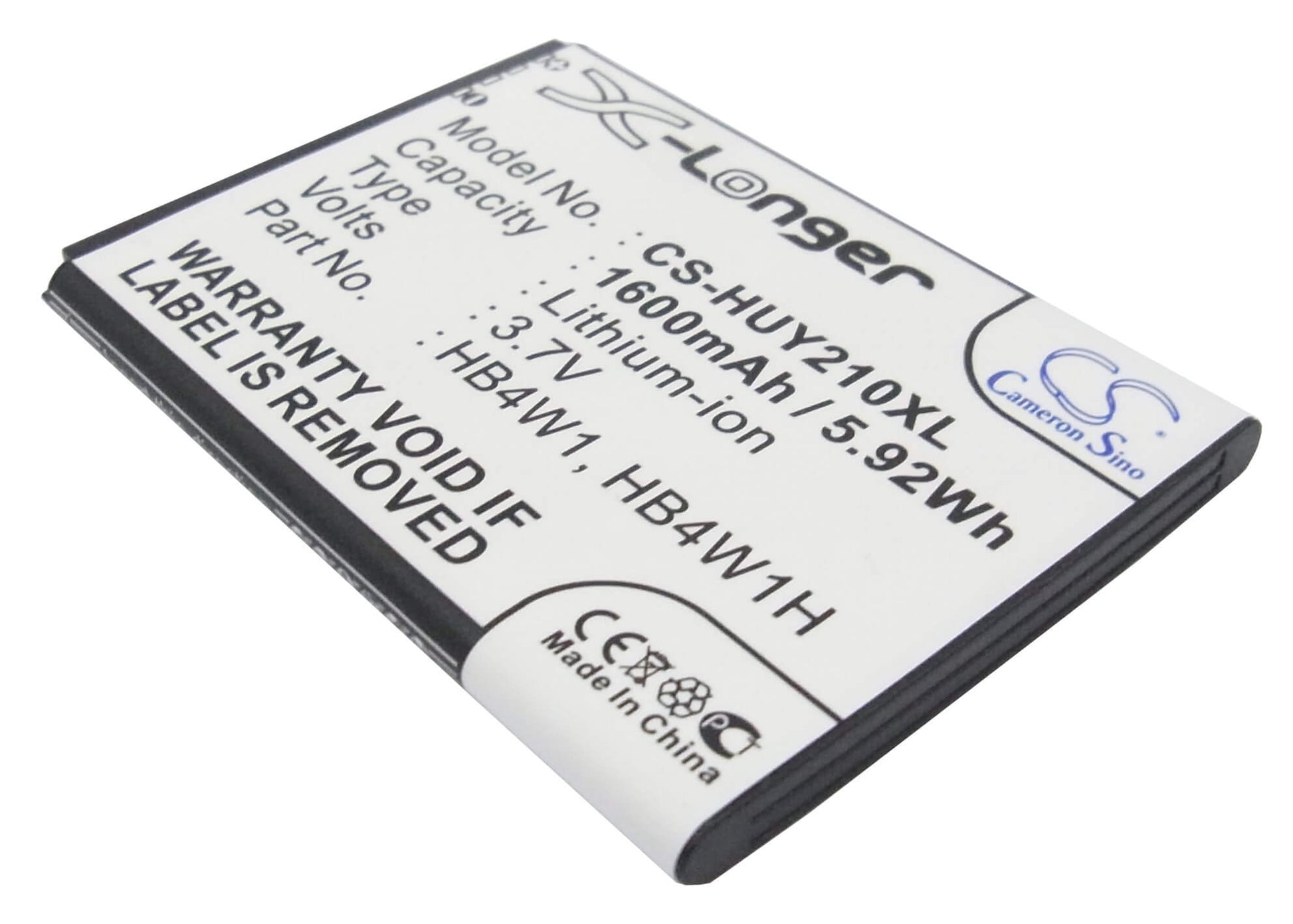 3.7V, 1600mAh, Li-ion Battery fits Huawei, Ascend C8813d, Ascend G520, 5.92Wh