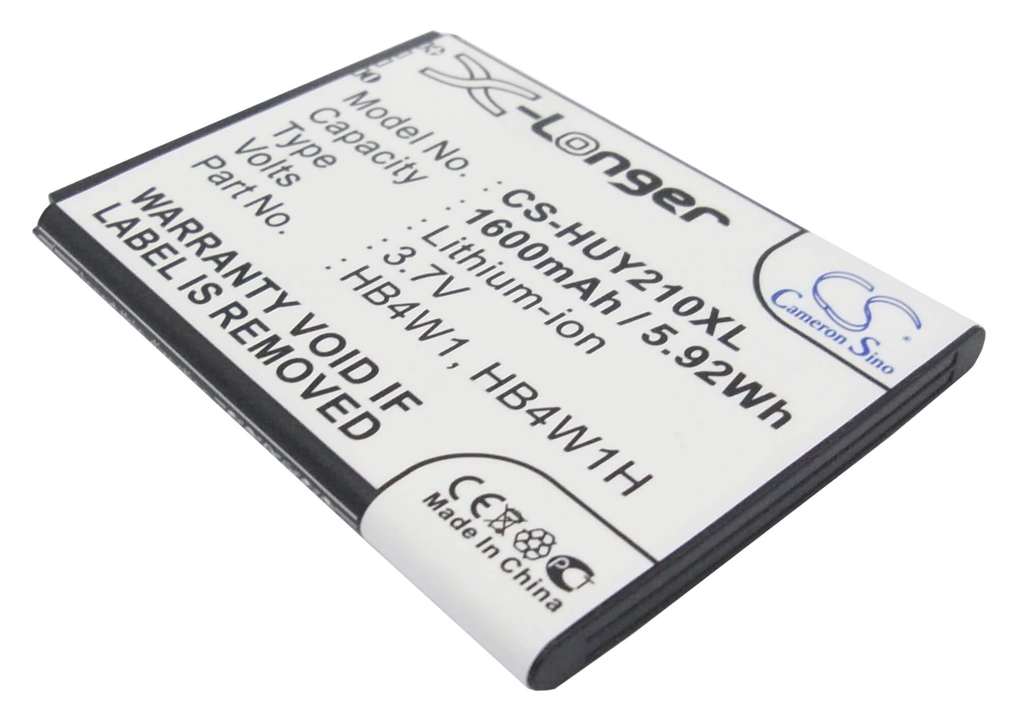 3.7V, 1600mAh, Li-ion Battery fits Huawei, Ascend C8813d, Ascend G520, 5.92Wh