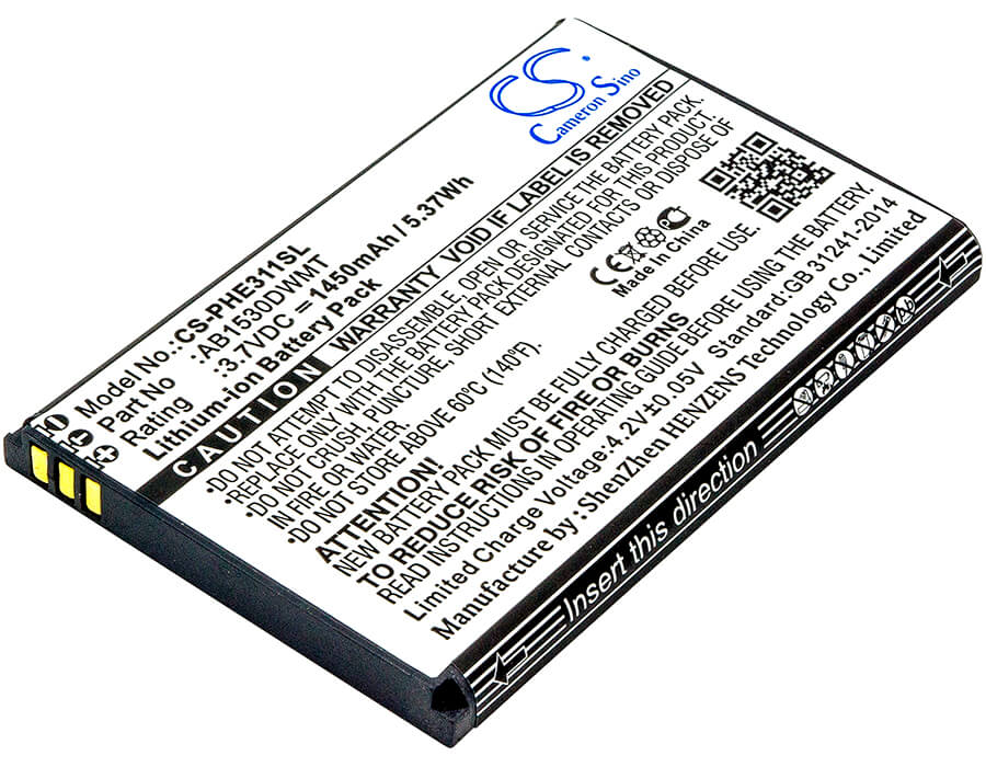 3.7V, 1450mAh, Li-ion Battery fits Philips, Xenium Ct311, Xenium E311, 5.365Wh