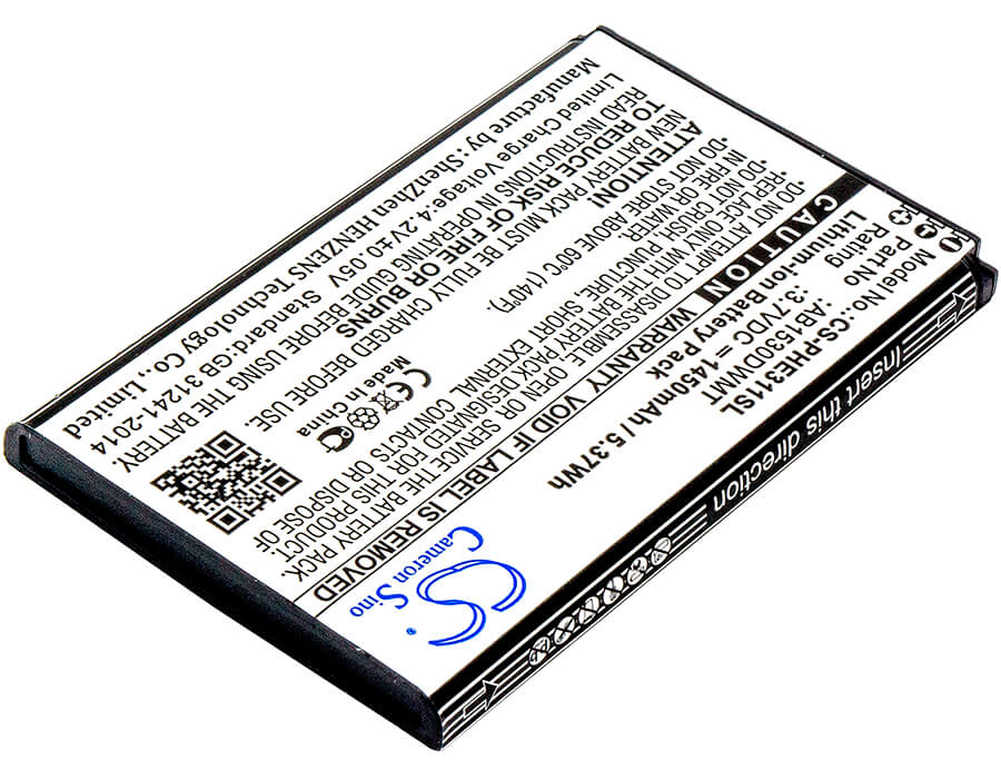3.7V, 1450mAh, Li-ion Battery fits Philips, Xenium Ct311, Xenium E311, 5.365Wh