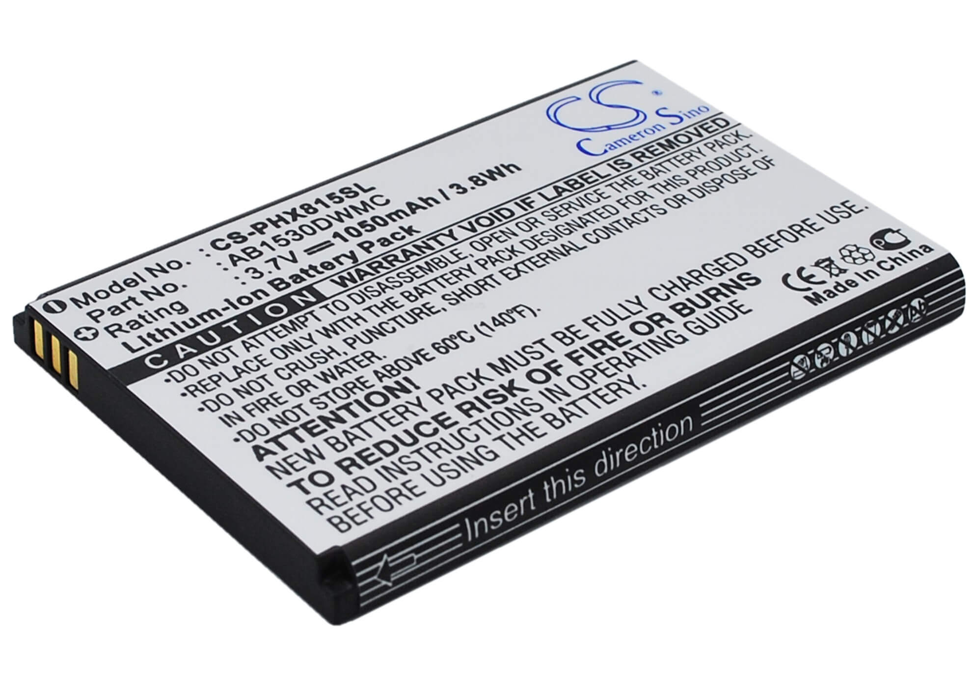 3.7V, 1050mAh, Li-ion Battery fits I-mobile, I858, 3.885Wh