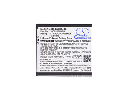 3.8V, 2000mAh, Li-Polymer Battery fits Kyocera, 6407a, C6742, 7.6Wh