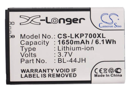 3.7V, 1650mAh, Li-ion Battery fits Cricket, Lw770, Optimus Regard, 6.105Wh