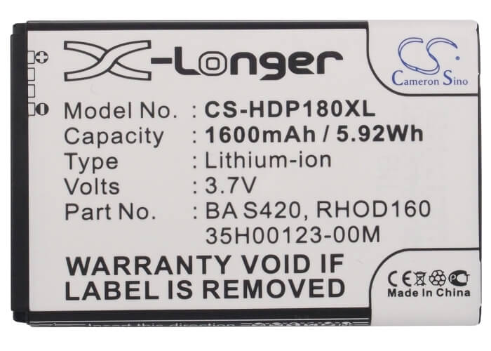 3.7V, 1600mAh, Li-ion Battery fits Verizon, Touch Pro 2, Vx6875, 5.92Wh