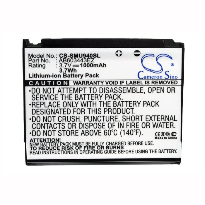 3.7V, 1000mAh, Li-ion Battery fits Verizon, Sch-u940, Sch-u940v, 3.7Wh