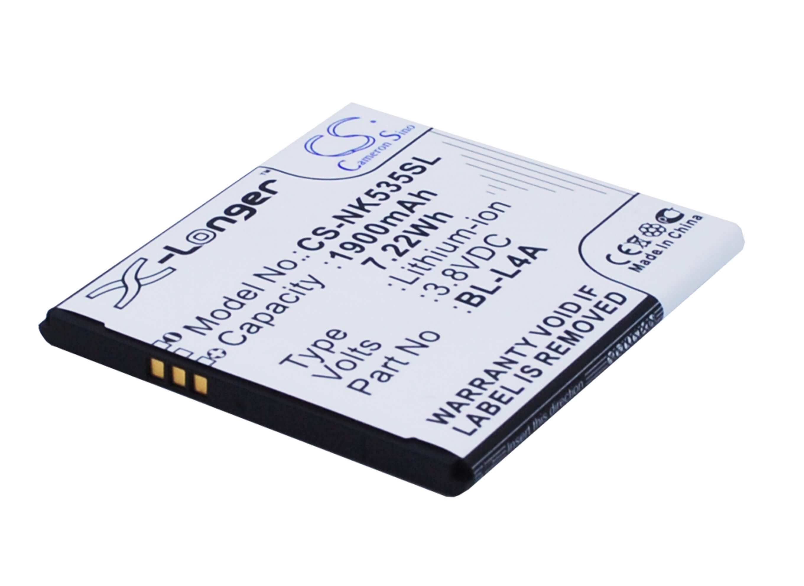 3.8V, 1900mAh, Li-ion Battery fits Nokia, Lumia 535, Lumia 535 Dual Sim, 7.22Wh